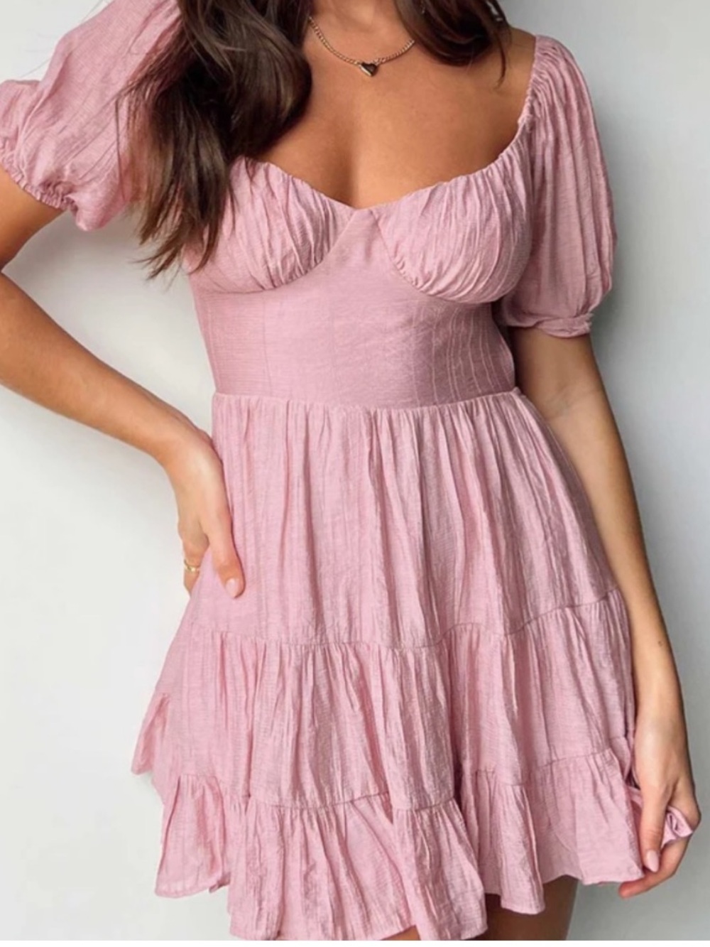 Princess Polly Gracelyn Mini Dress Pink Puff Sleeve Open Back Babydoll US 6